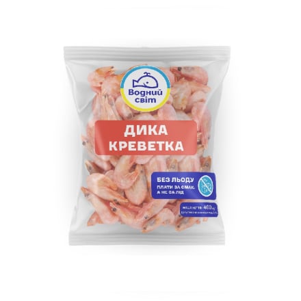 Креветки 400г Водний Світ варено-морожені в панцирі без льоду п/ет