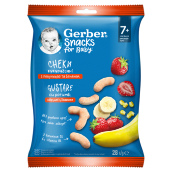 Купить Снеки 28 г Gerber кукурудзяні з полуницею та бананами м/уп в АТБ Market