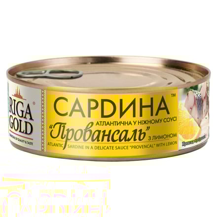 Консерви 240 г сардина атлантична у ніжному соусі Провансаль з лимоном Riga Gold ж/б