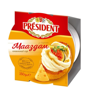 Купить Сир плавлений 150 г President з сиром Мааздам 45% п/стакан в АТБ Market